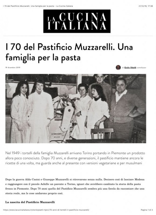 LA CUCINA ITALIANA. I 70 del Pastificio Muzzarelli. Una famiglia per la pasta