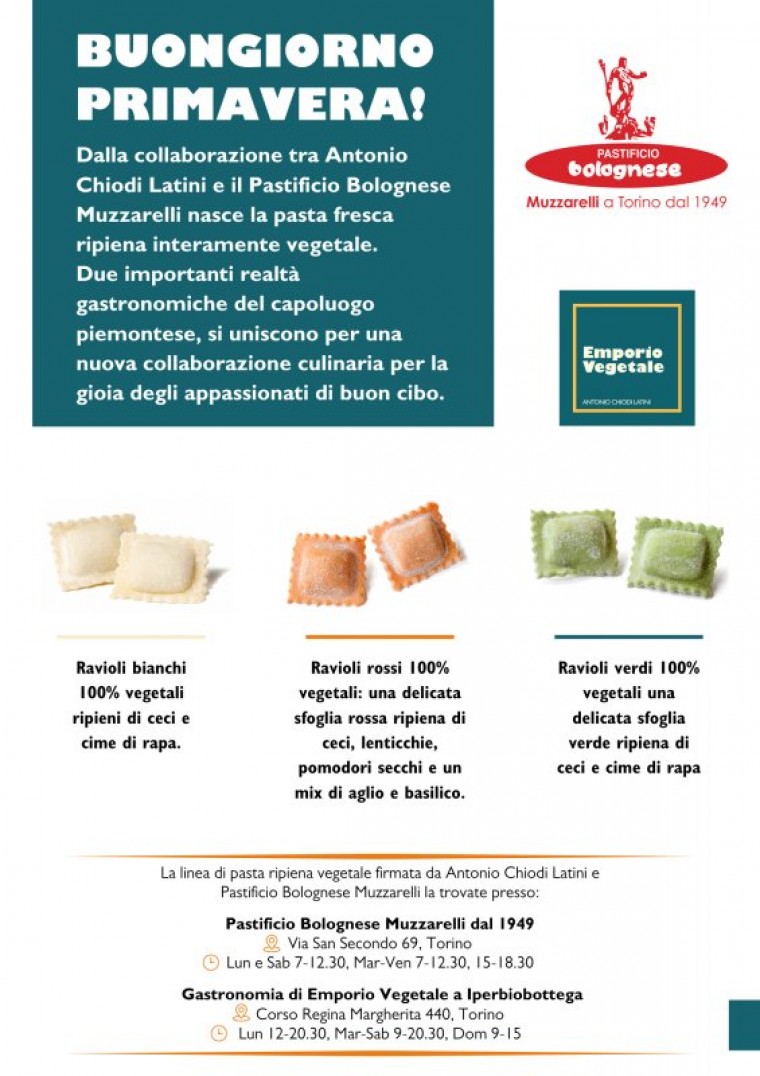 Nasce la pasta fresca 100% vegetale dalla collaborazione tra Antonio Chiodi Latini e il Pastificio Bolognese Muzzarelli