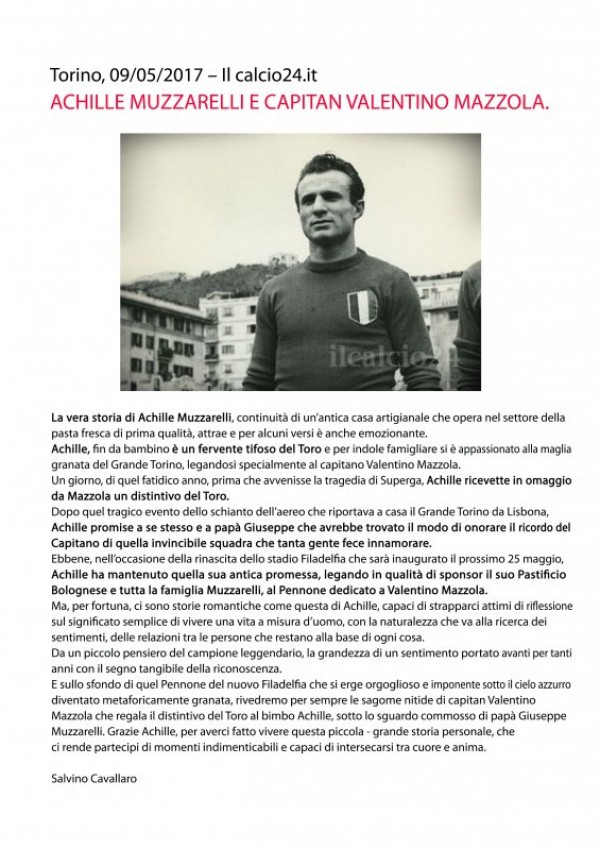 IL PASTIFICIO BOLOGNESE MUZZARELLI DAL 1949 SPONSOR DEL PENNONE MAZZOLA in ricordo del GRANDE TORO