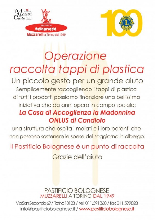 Operazione  raccolta tappi di plastica per sostenere la Casa di Accoglienza la Madonnina ONLUS di Candiolo
